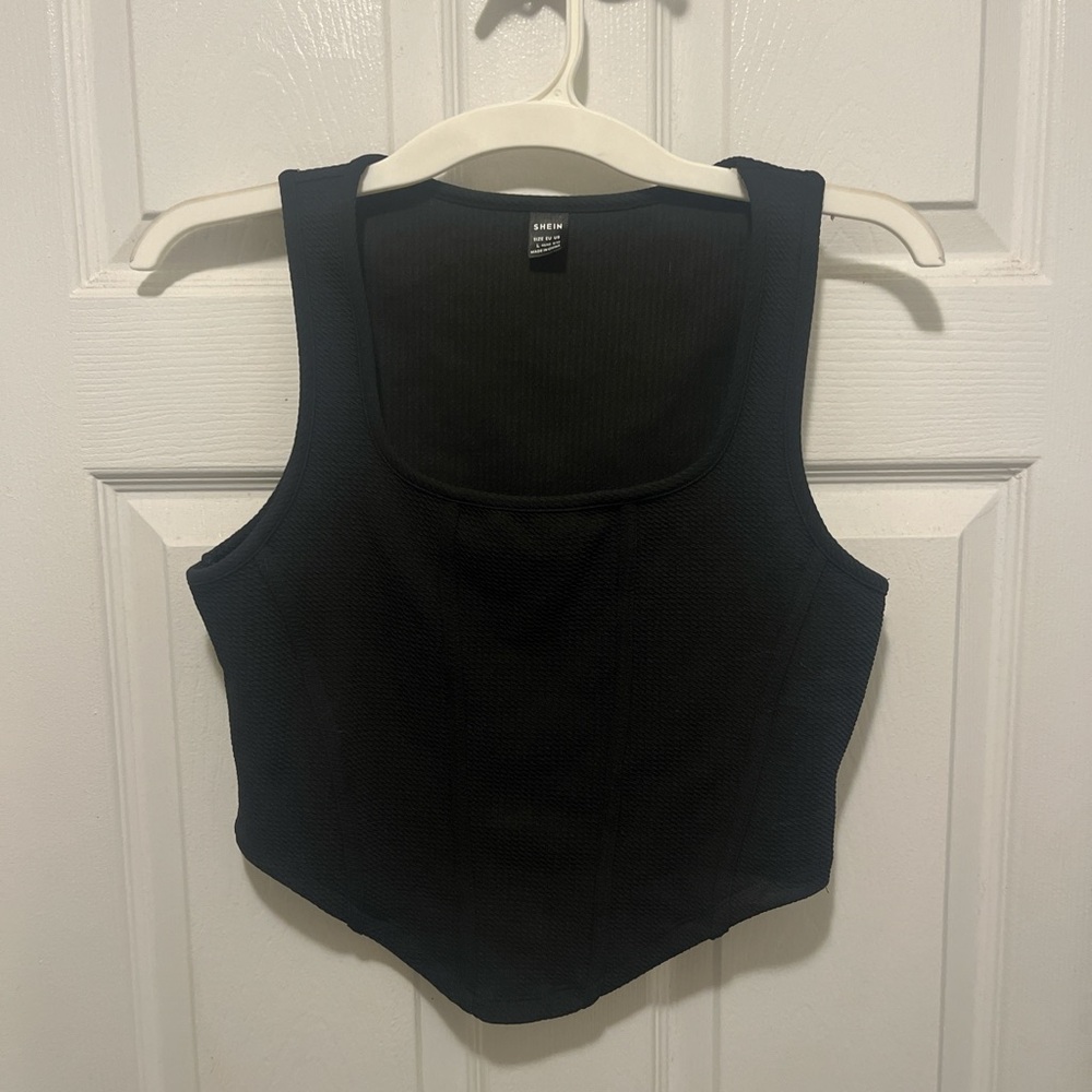 SHEIN Black Ribbed Corset Top